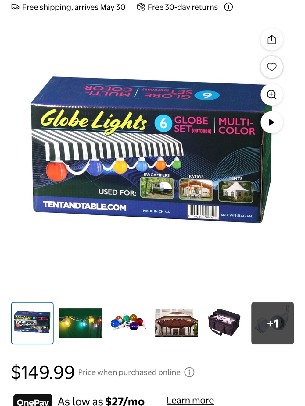 Globe Lights 6-Globe Purple and Gold String Light Set